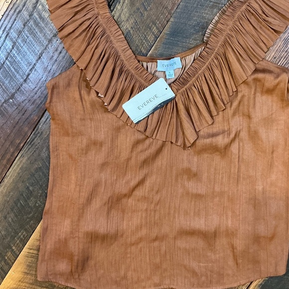 Evereve Dahlia Ruffle Satin Tank Top Rust Women’s Large NWT - Picture 3 of 8